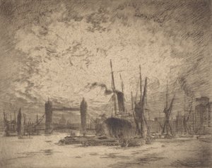 塔桥，晚上，1905年。 作者 约瑟夫·彭内尔