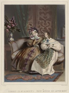 女人时尚画廊，约 1830 年：他是多么爱我！(...) 作者 弗朗索瓦·珍妮特（可能）