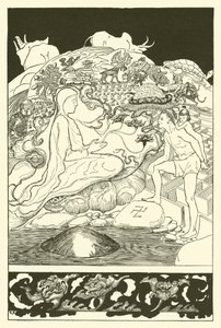 当最年长的魔术师与男人和他的小女孩女儿交谈时，螃蟹Pau Amma跑开了（雕刻）。