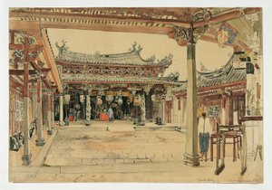 新加坡一座华人寺庙的庭院 作者 约瑟夫塞勒尼