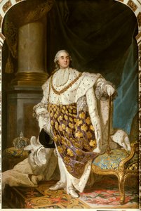 法国国王路易十六身着圣衣的肖像 (1754-1793) 他有圣灵勋章 (圣灵) 的项链 - 约瑟夫·西弗莱德·杜普莱西斯 (Joseph Siffred Duplessis) 工作室的绘画 (1725-1802) (Joseph- Siffrede, Joseph-Siffrede, Joseph Si
