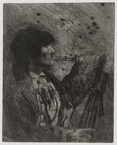 演奏风笛的男子，由 Sigmund Abeles 和 Edmond Casarella 印刷