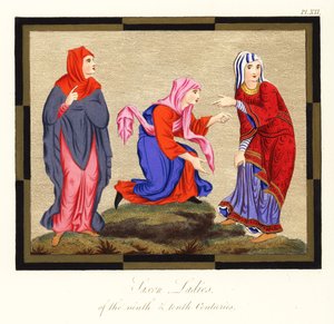 盎格鲁撒克逊妇女服装，9 世纪和 10 世纪，1854 年（雕刻）