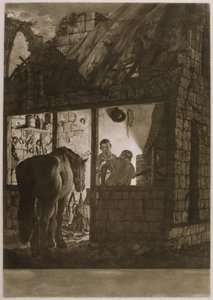 一个Farriers商店，由Willam Pether（c.1781-1821），1771年（mezzotint）刻 作者 德比的约瑟夫·赖特