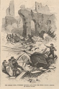 工人从废墟中拖出保险箱，插图来自Frank Leslies Illustrated Newspaper，1871 作者 约瑟夫·贝克尔