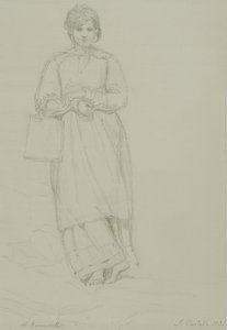 年轻的女孩抱着牛奶罐，1831年（石墨在编织纸上）
