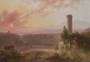 内米湖看法日落的，c.1840-50
