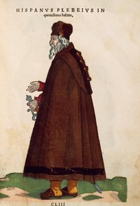 穿着日常服装的西班牙人，来自Jost Amman的Habitus Praecipuorum Popularum，雕刻。 作者 约斯特安曼