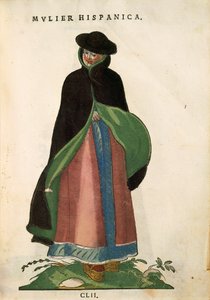 西班牙妇女，摘自Jost Amman的Habitus Praecipuorum Popularum，雕版画 作者 约斯特安曼