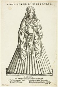 Vidua Senensis in Hetruria（托斯卡纳锡耶纳的寡妇），选自 H. Weigel 的 Trachtenbuch，图版 51，选自 XVI 世纪书籍中的木刻作品 作者 约斯特安曼