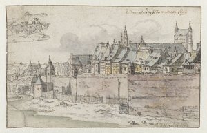 以 Onze-Lieve-Vrouwekerk 为背景的马斯特里赫特城墙景观