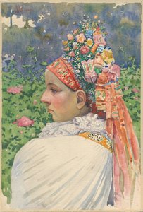 斯洛伐克新娘夫妇 Uprka, Joza (1861-1940)。 布面油画，尺寸：54.8x37 作者 乔扎·乌普卡（JožaUprka）