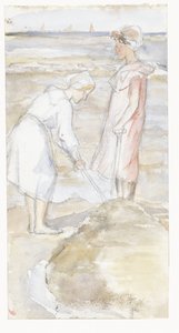 海滩上的两个粉白女郎 作者 约瑟夫·以色列