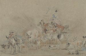 牧羊女骑着骡子跋涉牧群 作者 杰罗姆·弗朗索瓦·尚特罗