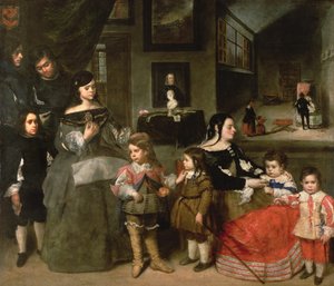 艺术家家庭，左边是艺术家与Diego Velasquez，Gaspar，Melchior，Baltasar和Maria Teresa的女儿结婚的四个孩子;右边是他的第二任妻子弗朗西斯