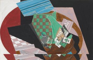 棋盘和扑克牌，1915年（水粉，石墨和奶油色编织纸上的树脂，安装在纸板上） 作者 胡安·格里斯