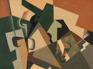 玻璃和格子板，约1917年。 作者 胡安·格里斯