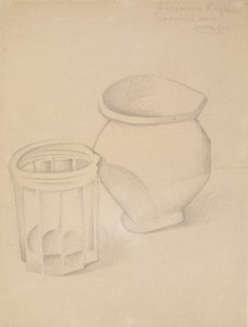 玻璃和花瓶，c.1911（编织纸上的石墨） 作者 胡安·格里斯