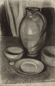静物与水罐； 1910年的《自然颂》 作者 胡安·格里斯