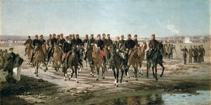 胡利奥-阿根蒂诺-罗卡将军（1843-1914 年）及其军队访问内格罗河（布面油画）