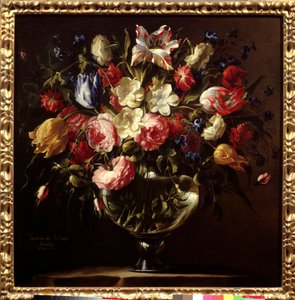 Vase of flowers. Painting by Juan de Arellano (1614-1676)