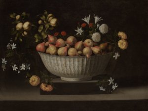 中国碗中的鲜花和水果 作者 Juan de Zurbaran