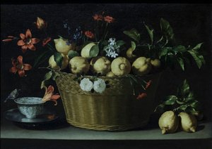 柳条筐中的柠檬静物，约 1643-49 年（布面油画）