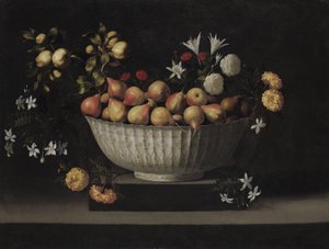 中国碗里的花朵和水果，约1645年 作者 Juan de Zurbaran