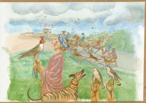 中世纪早期的狩猎场景（纸面水彩画）