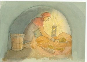 一个中世纪的锣鼓手，即锣鼓农，在工作中，2004年。