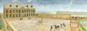 1700 年惠特比修道院的乔姆利宅邸宴会厅和前院（纸面水彩画） 作者 朱迪思·多比