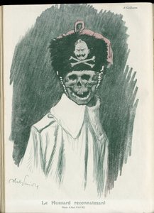 阿贝尔-费弗尔（1867-1945）在《幻想》中的插图，15年5月1日--感激的胡萨德--14-18年战争，德国普鲁士--威廉二世，死神/同志--死亡，面孔Riantes 作者 朱尔斯·亚伯·费弗尔