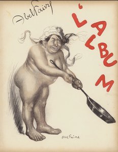 裸体厨师在煎锅中翻腾字母拼写的《L