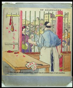 “不，今天没有肉......但是阅读公报，这是非常好的”，漫画于德国的饥荒，c.1917 作者 朱尔斯·亚伯·费弗尔