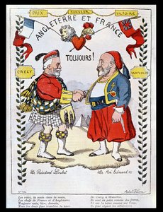 法国和英国之间的协约：Loubet总统（1838-1929）和爱德华七世（1841-1910）的漫画，来自&39;Le Rire&39;的插图，1903年
