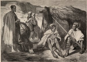 1857年，阿尔及利亚的卡比尔部落。根据儒勒-里戈的画作进行的雕版印刷。1857年 "Le Monde illustrious "中的版画。私人收藏。 作者 朱尔斯·阿尔弗雷德·文森特（之后）里戈