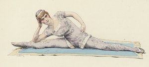 女体操运动员做劈叉动作（彩色平版画
