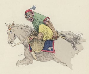 猴子骑马（彩色石版画）