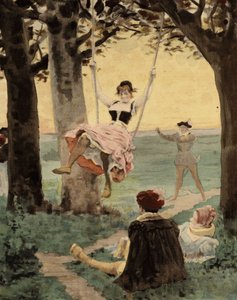 男女演奏烙铁舞曲。朱尔斯-加尼埃的插图。载于 "拉伯雷与儒勒-加尼埃作品集"。