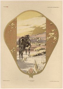 Fan，Plate 20来自&39;装饰幻想&39;，由Gillot雕刻，由Jules Rouam出版，Librairie de l&39;Art，巴黎，1887年（彩色版画） 作者 朱尔斯·奥古斯特·哈伯特·戴斯