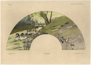 风扇，铭文来自&39;装饰幻想&39;，由Gillot雕刻，由Jules Rouam出版，Librairie de l&39;Art，巴黎，1887年（彩色版画） 作者 朱尔斯·奥古斯特·哈伯特·戴斯