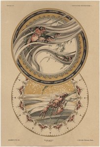 鱼类和龙虾，来自&39;Fantaisies装饰品&39;的13号板，由Gillot雕刻，由Jules Rouam出版，巴黎Librairie de l&39;Art，1887年（彩色雕刻） 作者 朱尔斯·奥古斯特·哈伯特·戴斯