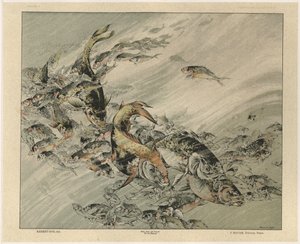 Gillot刻的“装饰幻想”中的鱼7，由Jules Rouam，巴黎艺术书店出版，1887年（彩色版画） 作者 朱尔斯·奥古斯特·哈伯特·戴斯