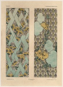 花卉图案，来自&39;装饰幻想&39;的48块，由Gillot雕刻，由Jules Rouam出版，Librairie de l&39;Art，巴黎，1887年（彩色雕刻） 作者 朱尔斯·奥古斯特·哈伯特·戴斯