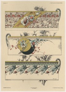鲜花和苍蝇，来自&39;Fantaisies装饰品&39;的11号板，由Gillot雕刻，由Jules Rouam出版，巴黎Librairie de l&39;Art，1887年（彩色雕刻）