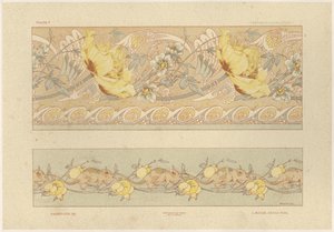 鲜花和老鼠，来自&39;Fantaisies装饰品&39;的6号板，由Gillot雕刻，由Jules Rouam出版，巴黎Librairie de l&39;Art，1887年（彩色雕刻） 作者 朱尔斯·奥古斯特·哈伯特·戴斯