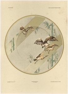 Storks，来自&39;Fantaisies装饰品&39;的10号板，由Gillot雕刻，由Jules Rouam出版，Librairie de l&39;Art，巴黎，1887年（彩色雕刻） 作者 朱尔斯·奥古斯特·哈伯特·戴斯