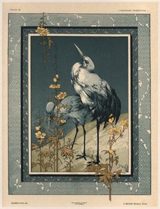 Storks，来自&39;Fantaisies装饰品&39;的40块板，由Gillot雕刻，由Jules Rouam出版，Librairie de l&39;Art，巴黎，1887年（彩色雕刻）