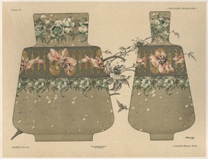 Gillot刻有“装饰幻想”的28号花瓶，由Jules Rouam，巴黎艺术书店出版，1887年（彩色版画） 作者 朱尔斯·奥古斯特·哈伯特·戴斯