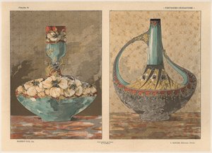 花瓶，来自&39;装饰幻想&39;的45号板，由Gillot雕刻，由Jules Rouam，巴黎艺术书店出版，1887年（彩色版画） 作者 朱尔斯·奥古斯特·哈伯特·戴斯